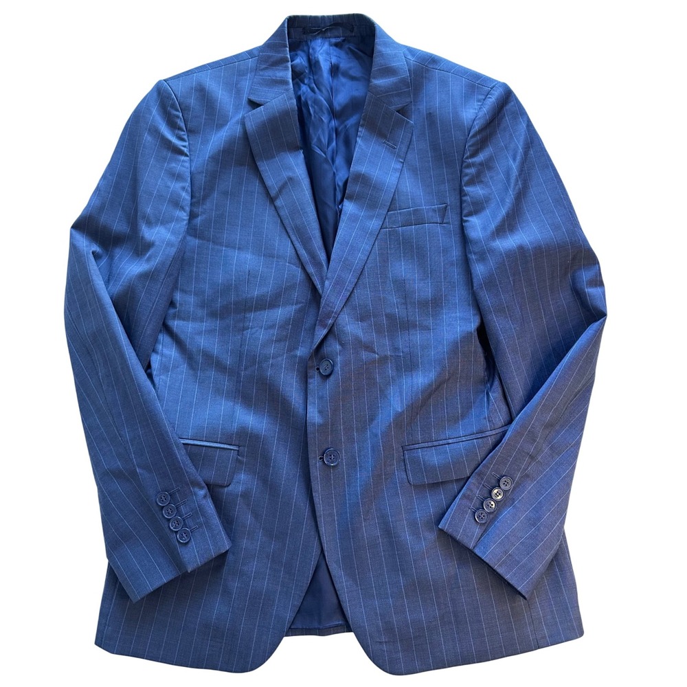 Vercini Men's Blue Striped Wool Blend Two Button Blazer Size 50‎ Regular READ